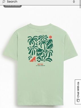 Graphic Palm Print Tee in Mint with Green and Coral! S